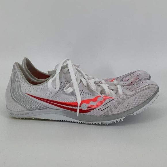 Saucony Endorphin 3 Sz 11 White Viz Red Track Running Shoes Spikes J12-3 - Picture 3 of 8